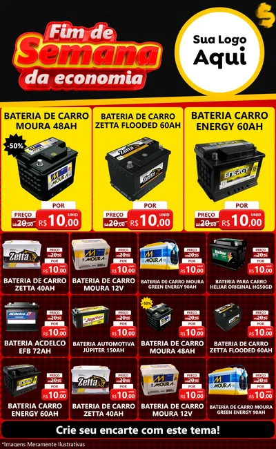 Modelo de Encarte para Encarte Grande com o tema Fim de Semana da Economia para Baterias Elétricas