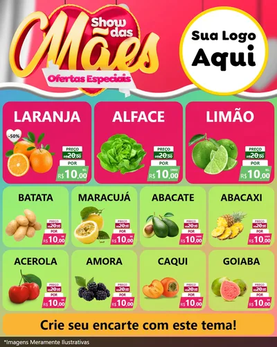 Modelo de Rede Social para Feed Instagram com o tema Show das Mães - Ofertas Especiais para Hortifrúti