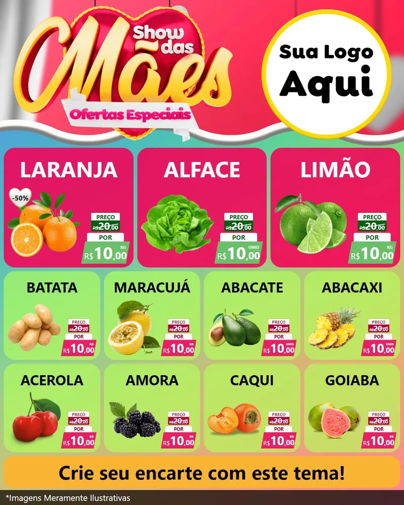 Modelo de Rede Social para Feed Instagram com o tema Show das Mães - Ofertas Especiais para Hortifrúti