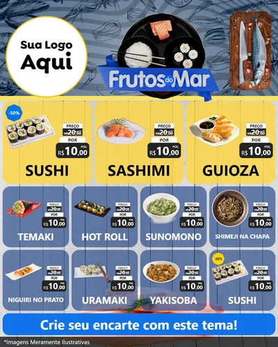Modelo de Rede Social para Feed Instagram com o tema Frutos do Mar para Comida japonesa