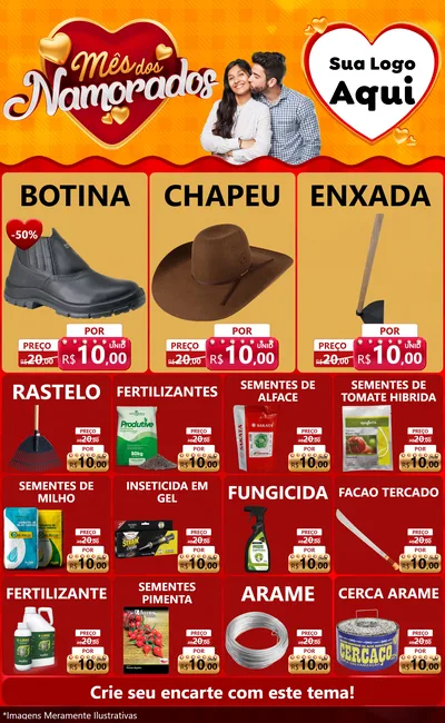 Modelo de Encarte para Encarte Grande com o tema Mês dos Namorados para Agropecuária