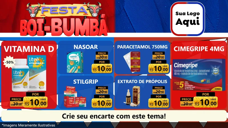 Modelo de TV para TV Horizontal com o tema Festa Boi Bumbá para Farmácia