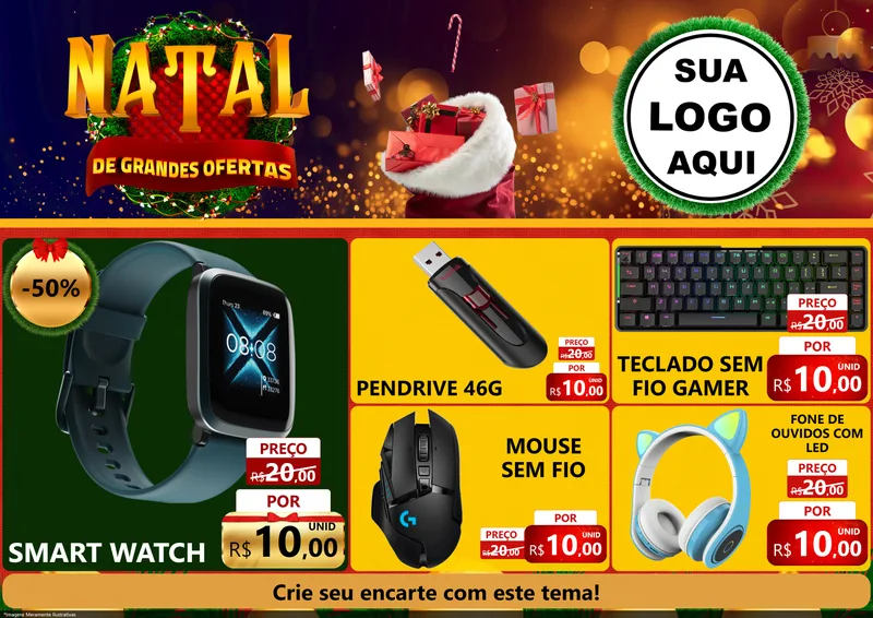 Modelo de Encarte para Encarte A4 Horizontal com o tema Natal de Grandes Ofertas para Informática