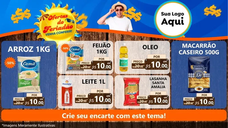 Modelo de TV para TV Horizontal com o tema Ofertas do Feriadão para Supermercado