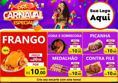 Modelo de Encarte para Encarte A4 Horizontal com o tema Pré-Carnaval Especial para Assados