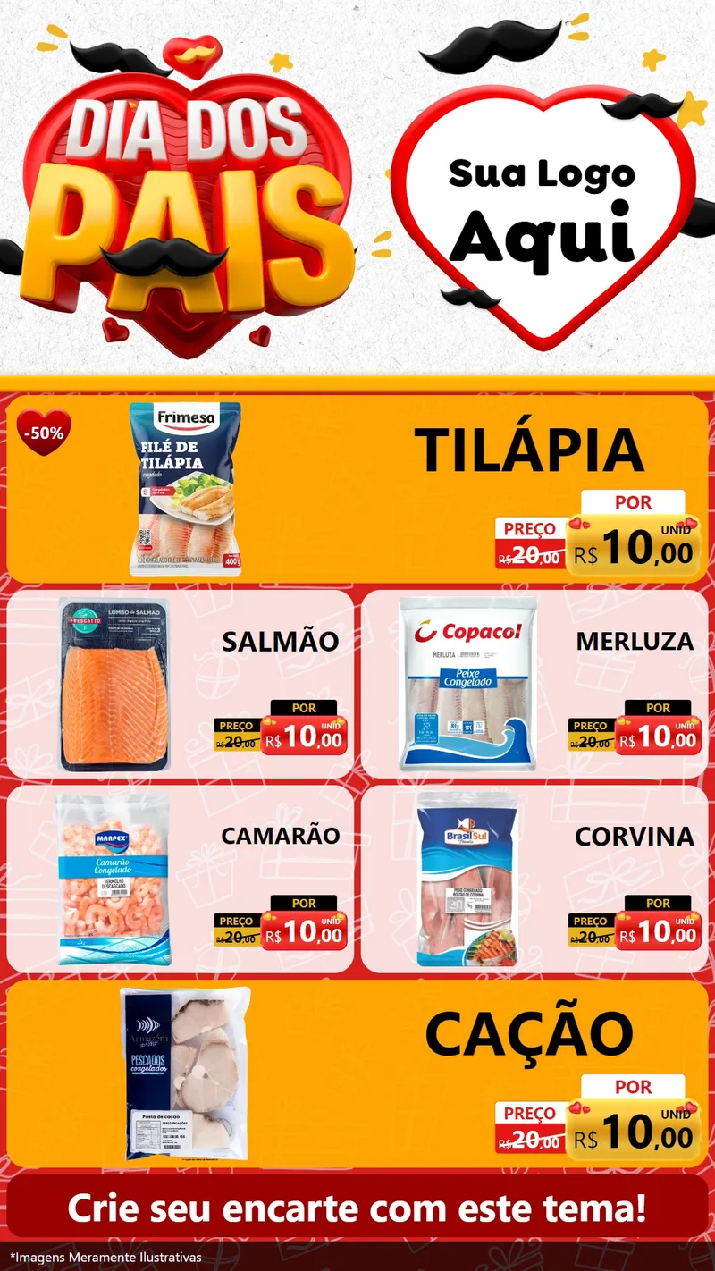 Modelo de TV para TV Vertical com o tema Dia dos Pais para Peixaria