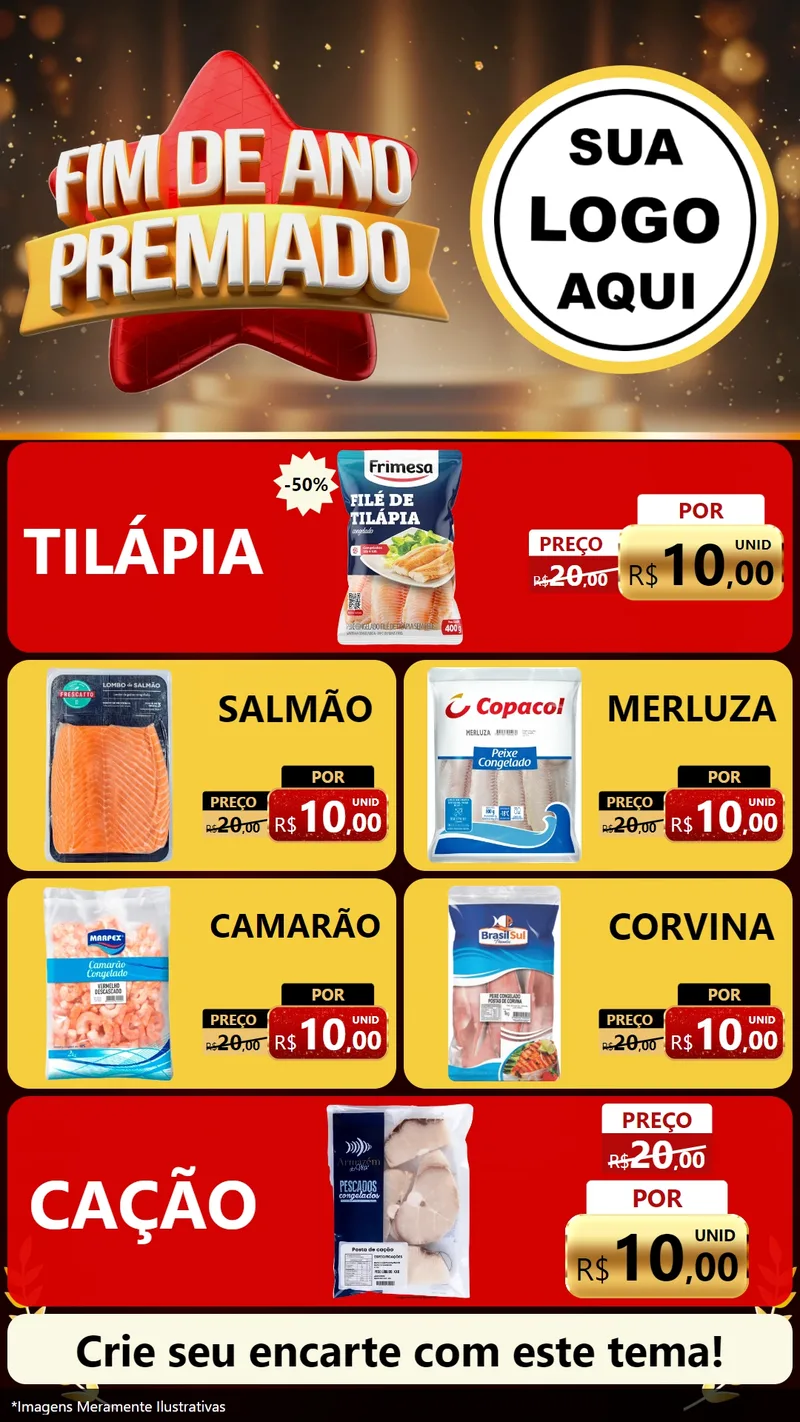 Modelo de TV para TV Vertical com o tema Fim de Ano Premiado para Peixaria