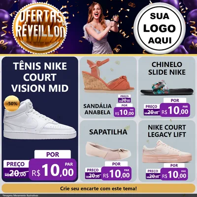 Modelo de Rede Social para Feed Facebook com o tema Ofertas de Réveillon para Calçados