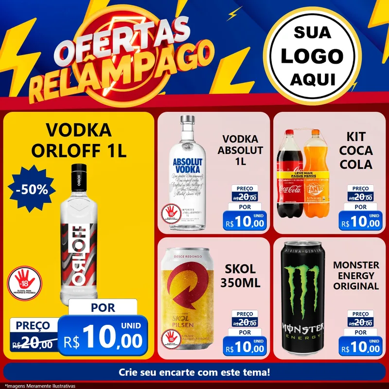 Modelo de Rede Social para Feed Facebook com o tema Ofertas Relâmpago para Distribuidora de bebidas