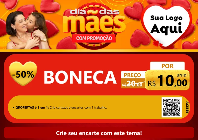 Modelo de Cartaz para Cartaz A4 Horizontal com o tema Dia das Mães com Promoção para Brinquedos