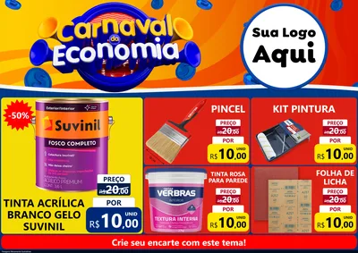 Modelo de Encarte para Encarte A4 Horizontal com o tema Carnaval da Economia para Tintas e Ferramentas
