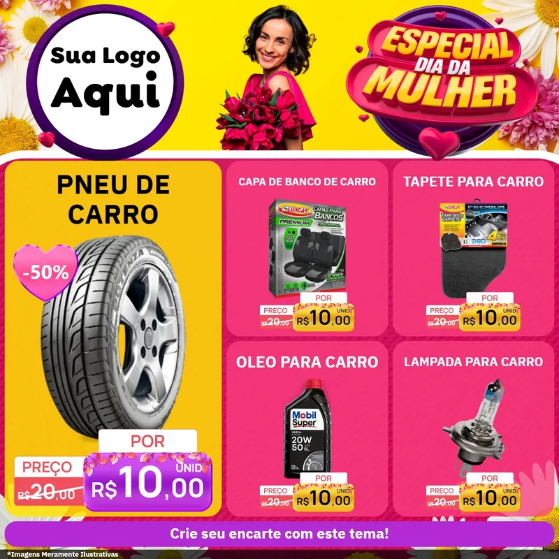 Modelo de Rede Social para Feed Facebook com o tema Especial Dia da Mulher para Auto peças