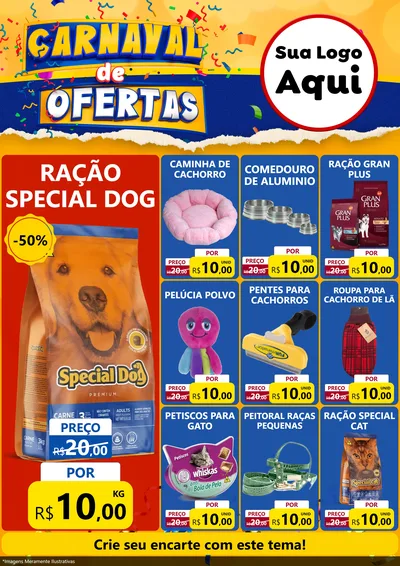 Modelo de Encarte para Encarte A4 Vertical com o tema Carnaval de Ofertas para Pet Shop