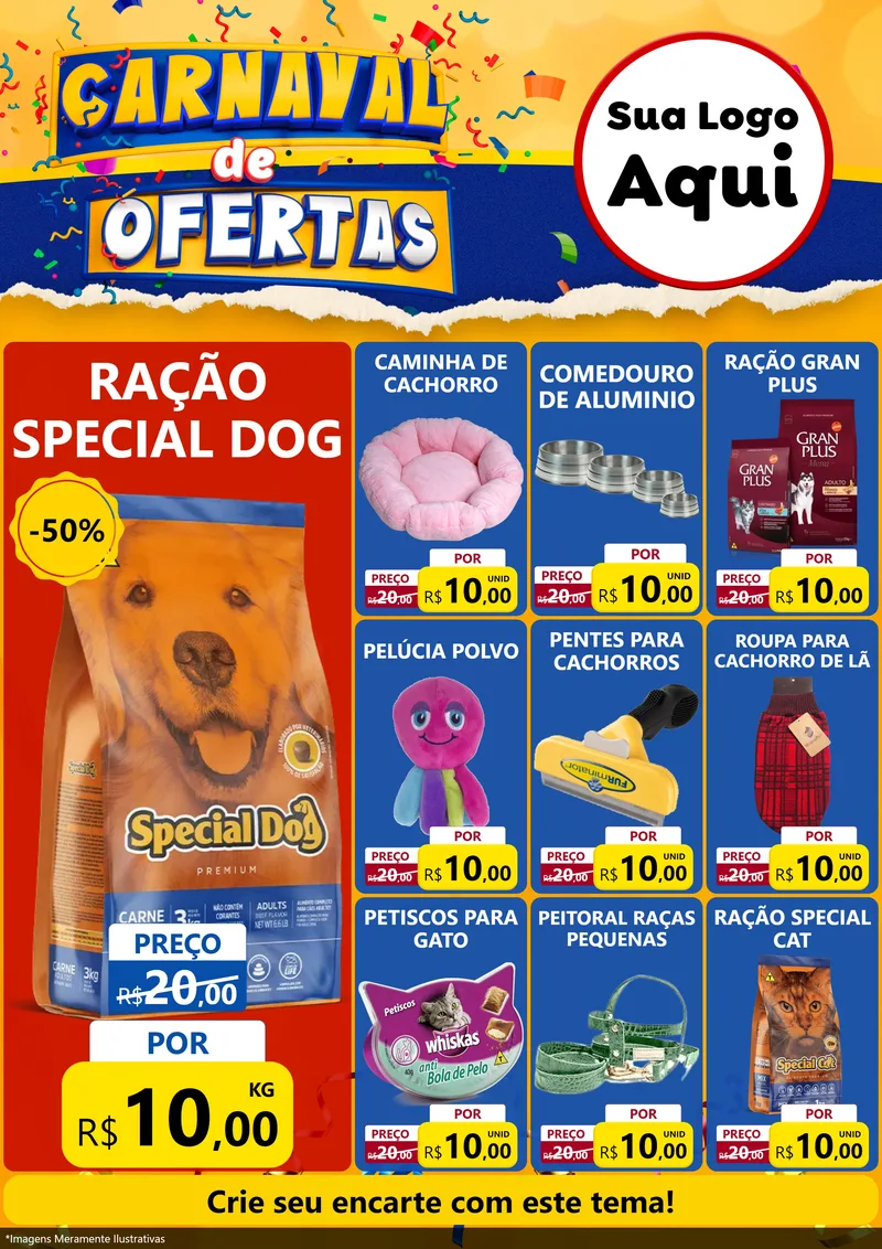 Modelo de Encarte para Encarte A4 Vertical com o tema Carnaval de Ofertas para Pet Shop