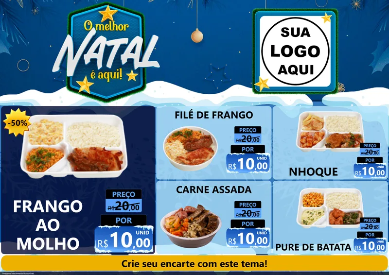 Modelo de Encarte para Encarte A4 Horizontal com o tema O Melhor Natal É Aqui! para Restaurante