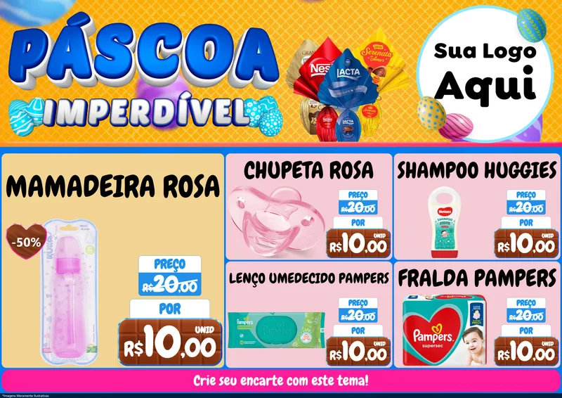 Modelo de Encarte para Encarte A4 Horizontal com o tema Páscoa Imperdível para Bebês