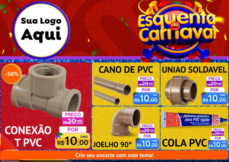Modelo de Encarte para Encarte A4 Horizontal com o tema Esquenta de Carnaval para Tubos e conexões