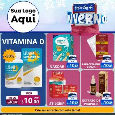 Modelo de Rede Social para Feed Facebook com o tema Ofertas de Inverno para Farmácia