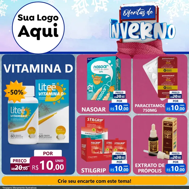 Modelo de Rede Social para Feed Facebook com o tema Ofertas de Inverno para Farmácia