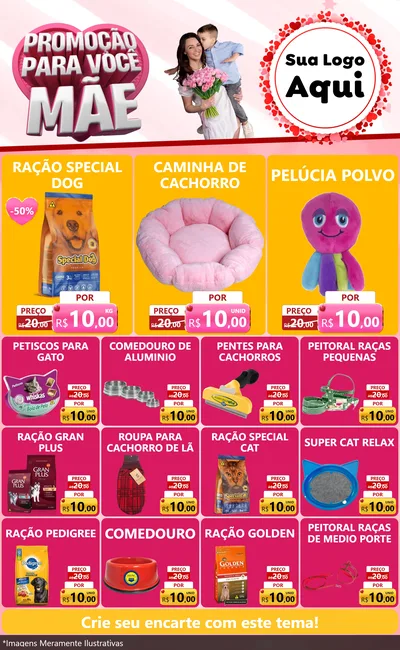 Modelo de Encarte para Encarte Grande com o tema Promoção Para Você Mãe para Pet Shop