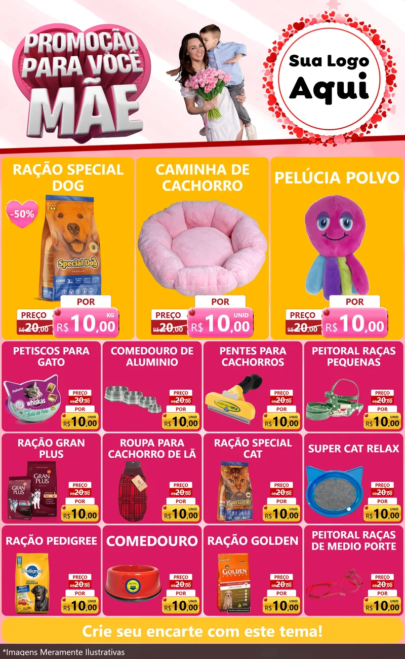 Modelo de Encarte para Encarte Grande com o tema Promoção Para Você Mãe para Pet Shop