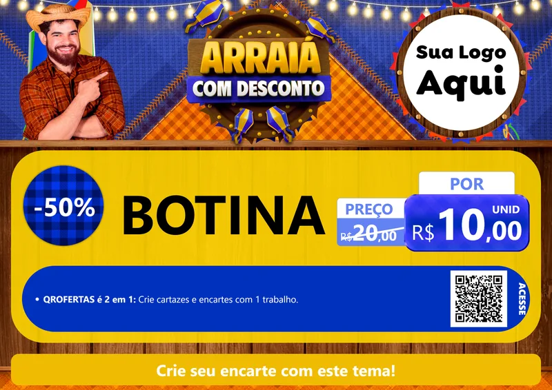 Modelo de Cartaz para Cartaz A4 Horizontal com o tema Arraiá Com Desconto para Agropecuária