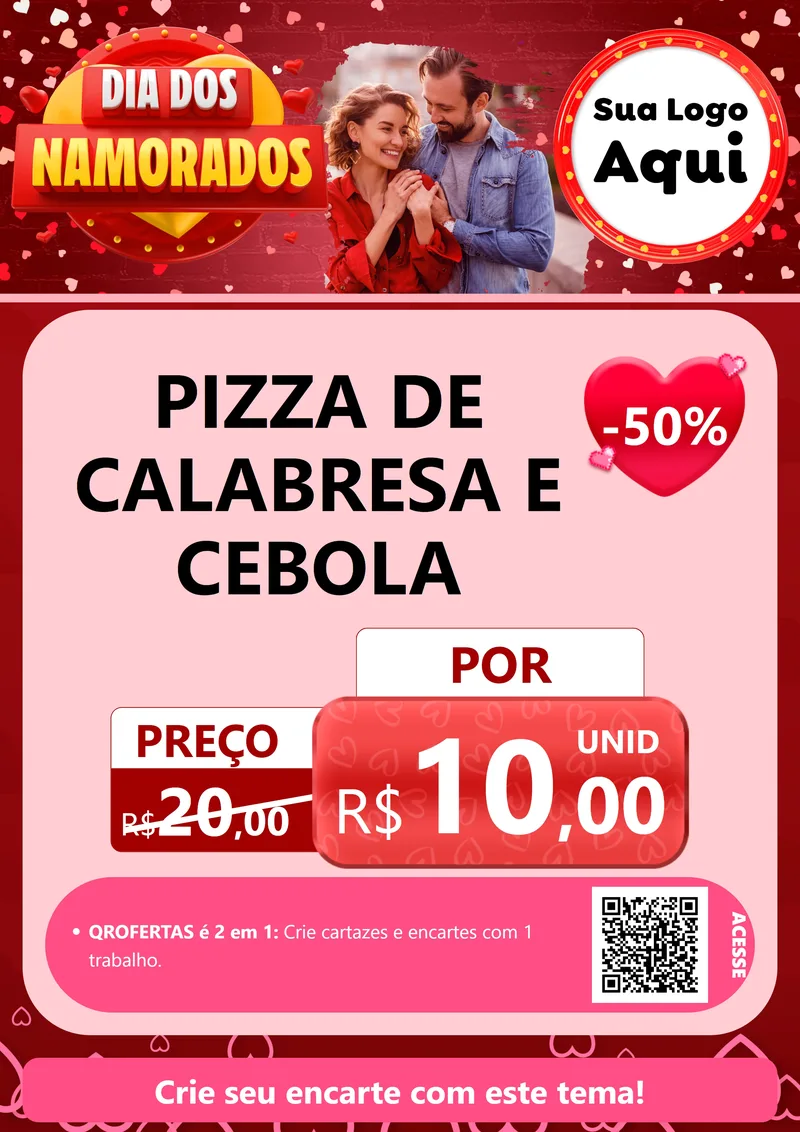 Modelo de Cartaz para Cartaz A4 Vertical com o tema Dia Dos Namorados para Pizzaria