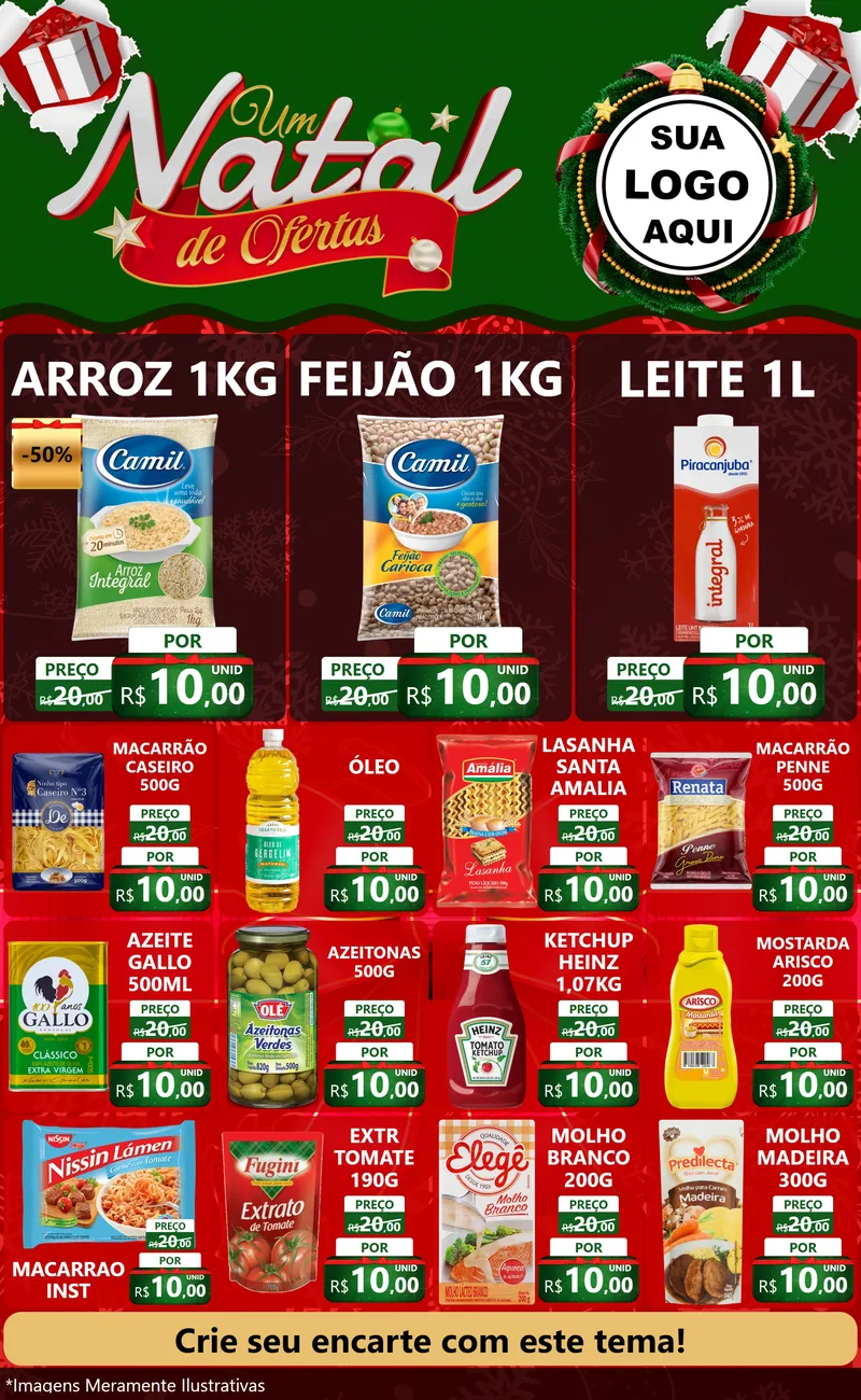 Modelo de Encarte para Encarte Grande com o tema Um Natal de Ofertas para Supermercado
