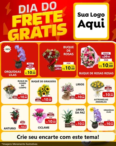 Modelo de Rede Social para Feed Instagram com o tema Dia do Frete Grátis para Floricultura e jardim