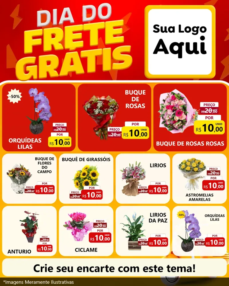 Modelo de Rede Social para Feed Instagram com o tema Dia do Frete Grátis para Floricultura e jardim
