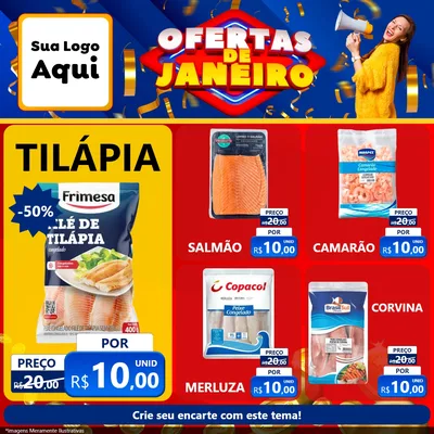 Modelo de Rede Social para Feed Facebook com o tema Ofertas de Janeiro para Peixaria