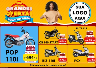 Modelo de Encarte para Encarte A4 Horizontal com o tema Grandes Ofertas Para Economizar! para Concessionaria de Motos