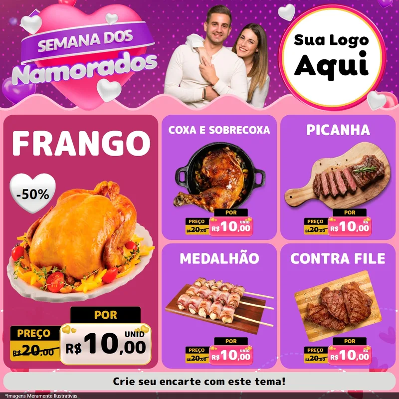 Modelo de Rede Social para Feed Facebook com o tema Semana dos Namorados para Assados