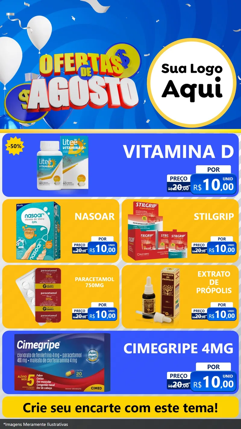 Modelo de TV para TV Vertical com o tema Ofertas de Agosto para Farmácia