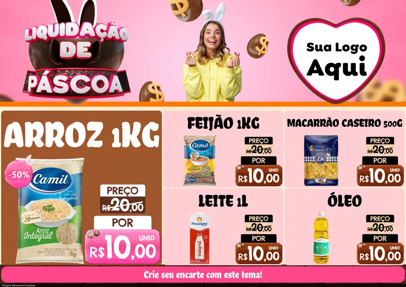 Modelo de Encarte para Encarte A4 Horizontal com o tema Liquidação de Páscoa para Supermercado
