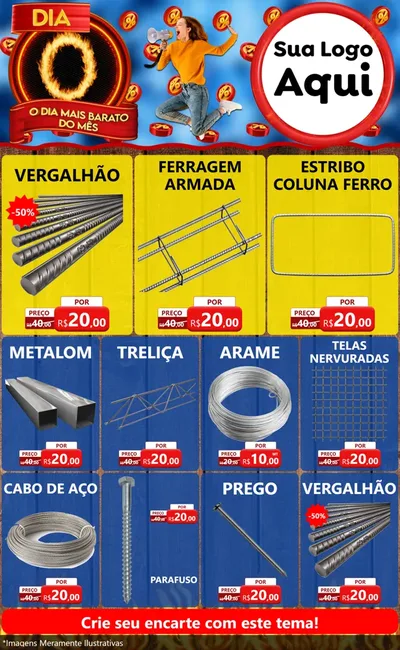 Modelo de Encarte para Encarte Grande com o tema Dia O - O Dia Mais Barato Do Mês para Ferragens