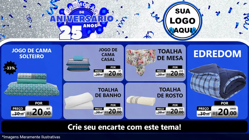 Modelo de TV para TV Horizontal com o tema Promoção de Aniversário - 25 Anos para Cama, Mesa e Banho