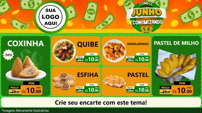 Modelo de TV para TV Horizontal com o tema Comece Junho Economizando para Salgadaria