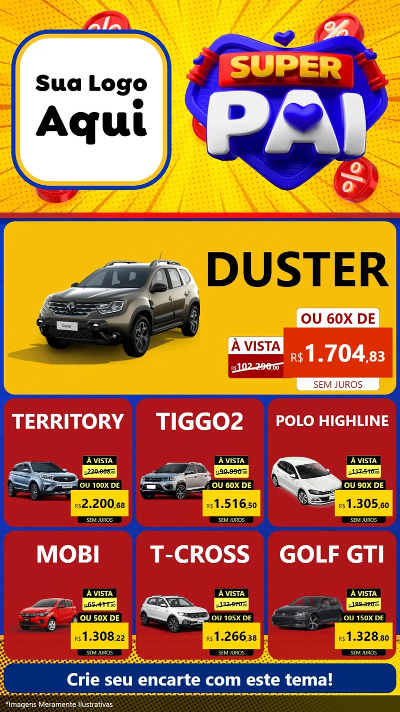 Modelo de Rede Social para Stories com o tema Super Pai para Concessionaria de Carros