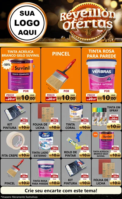 Modelo de Encarte para Encarte Grande com o tema Réveillon de Ofertas para Tintas e Ferramentas
