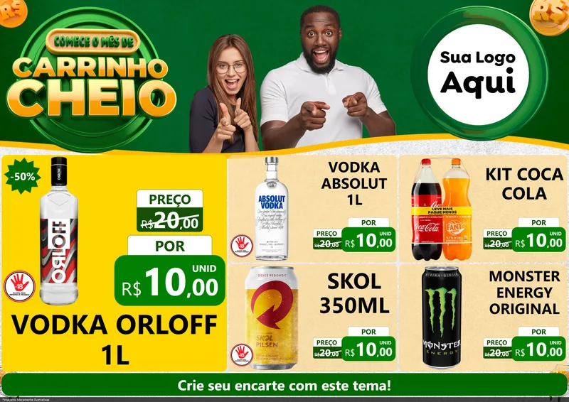 Modelo de Encarte para Encarte A4 Horizontal com o tema Carrinho Cheio para Distribuidora de bebidas