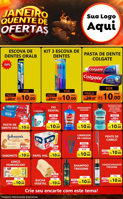 Modelo de Encarte para Encarte Grande com o tema Janeiro Quente de Ofertas para Higiene Pessoal
