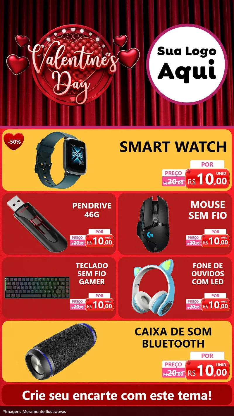 Modelo de TV para TV Vertical com o tema Valentine's Day para Informática