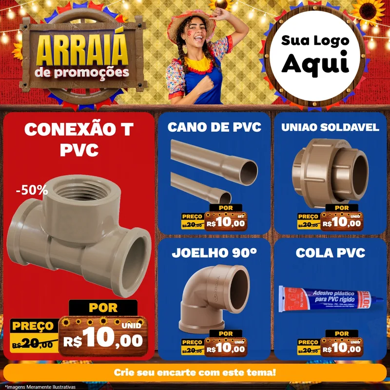 Modelo de Rede Social para Feed Facebook com o tema Arraiá de Promoções para Tubos e conexões