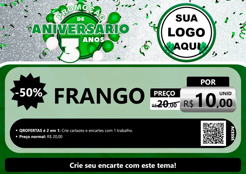 Modelo de Cartaz para Cartaz A4 Horizontal com o tema Promoção de Aniversário - 3 Anos para Assados