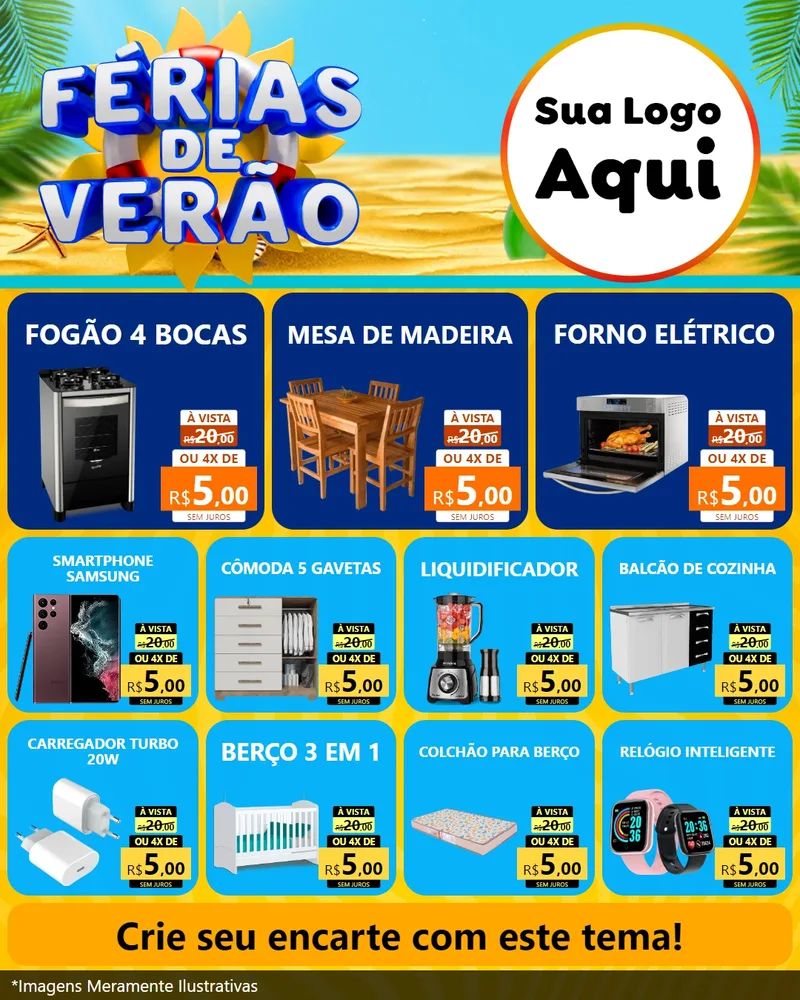 Modelo de Rede Social para Feed Instagram com o tema Férias de Verão para Móveis e Eletro