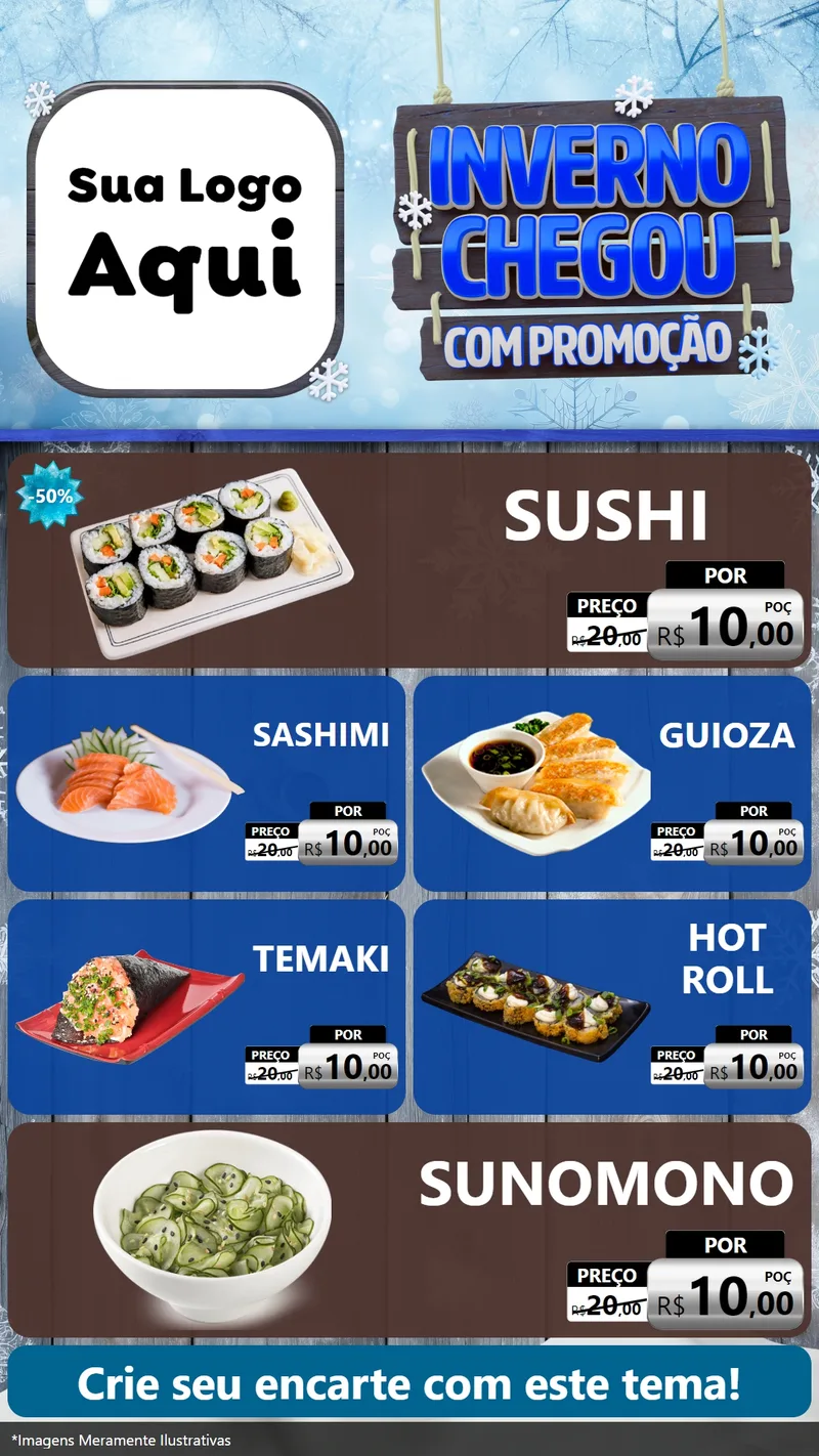 Modelo de TV para TV Vertical com o tema Inverno Chegou Com Promoção para Comida japonesa