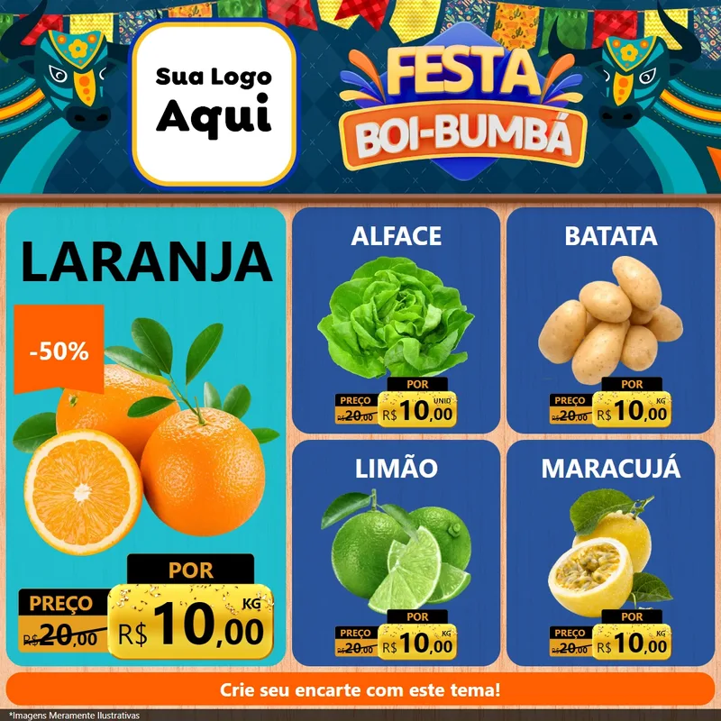 Modelo de Rede Social para Feed Facebook com o tema Festa Boi Bumbá para Hortifrúti