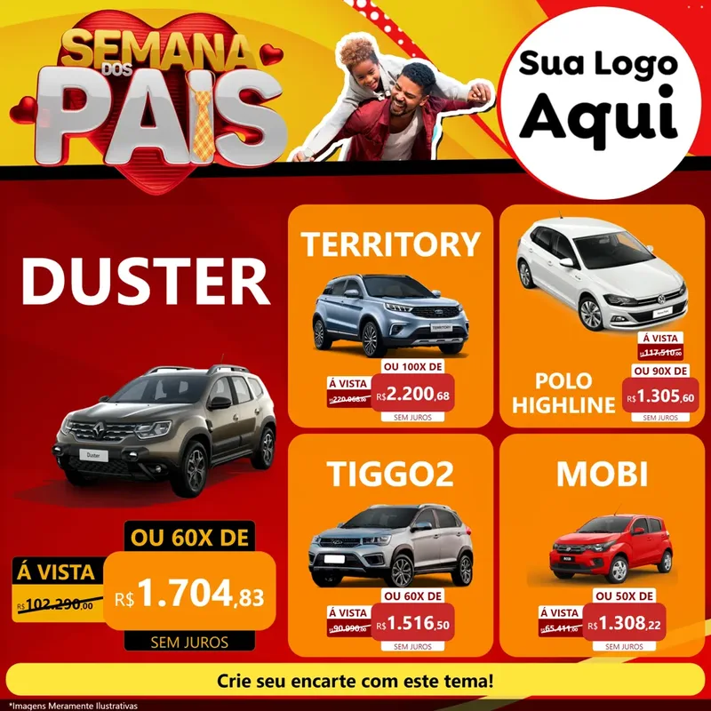 Modelo de Rede Social para Feed Facebook com o tema Semana Dos Pais para Concessionaria de Carros