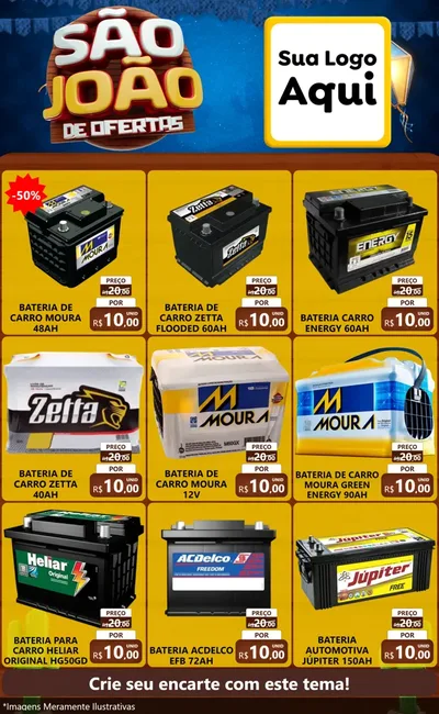 Modelo de Encarte para Encarte Grande com o tema São João Ofertas Imbatíveis! - Junina para Baterias Elétricas